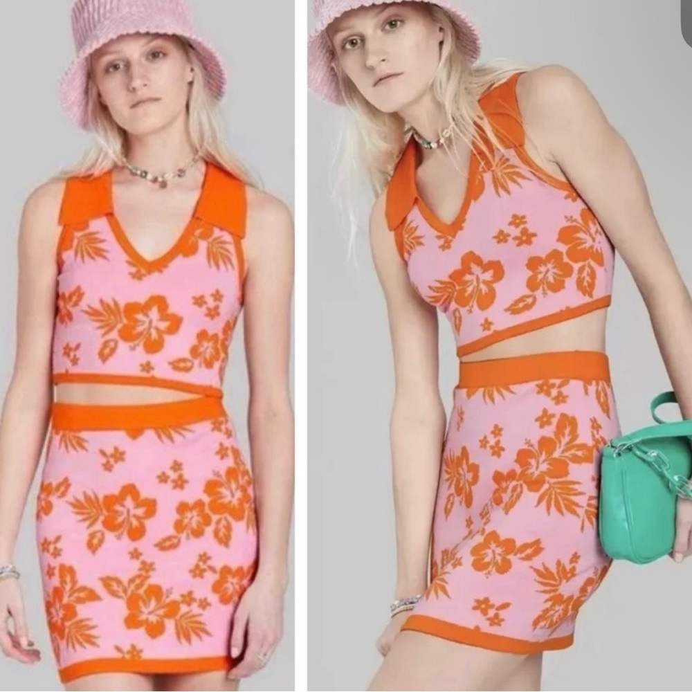Wild Fable Pink Tropical Skirt Set